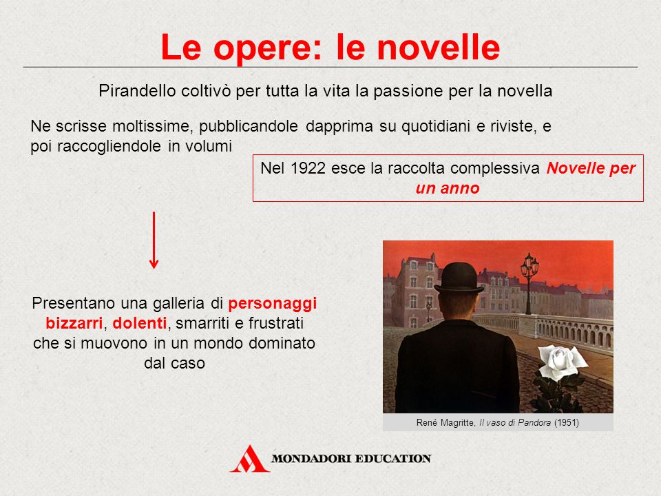 Le opere: le novelle Pirandello coltivò per tutta la vita la passione per la novella.