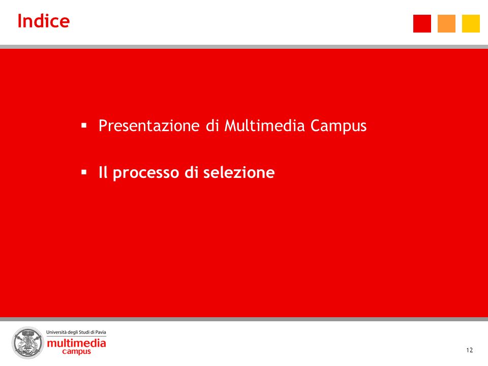 Indice Presentazione di Multimedia Campus Il processo di selezione