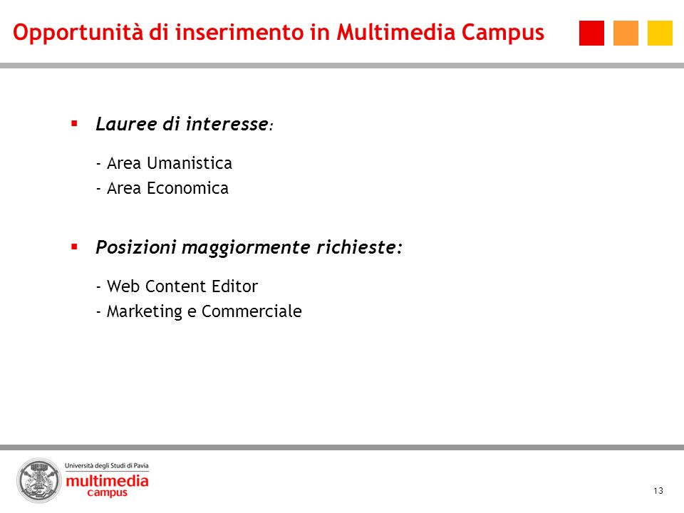 Opportunità di inserimento in Multimedia Campus