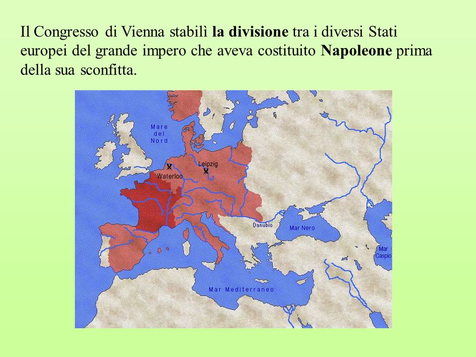 Il Congresso di Vienna stabilì la divisione tra i diversi Stati europei del grande impero che aveva costituito Napoleone prima