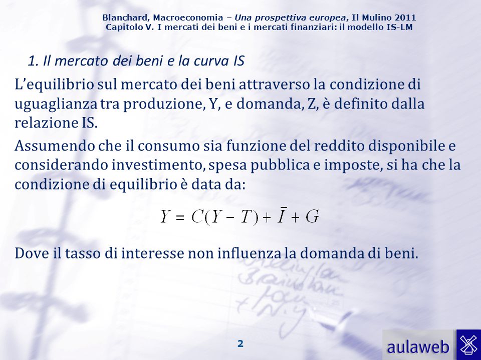 I mercati dei beni e i mercati finanziari: il modello IS-LM - ppt video  online scaricare