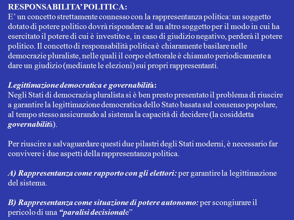 RESPONSABILITA’ POLITICA: