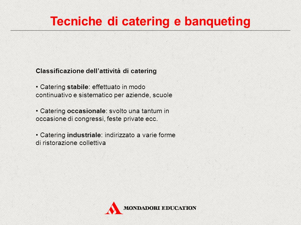 Tecniche di catering e banqueting