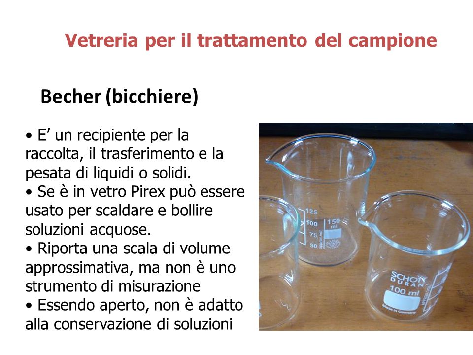 Becher (bicchiere) Vetreria per il trattamento del campione