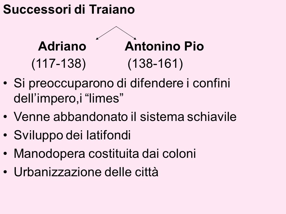 Successori di Traiano Adriano Antonino Pio. ( ) ( )‏