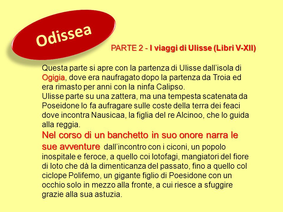 Odissea PARTE 2 - I viaggi di Ulisse (Libri V-XII)