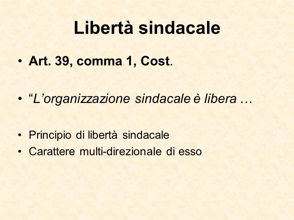 Libertà sindacale Art. 39, comma 1, Cost.