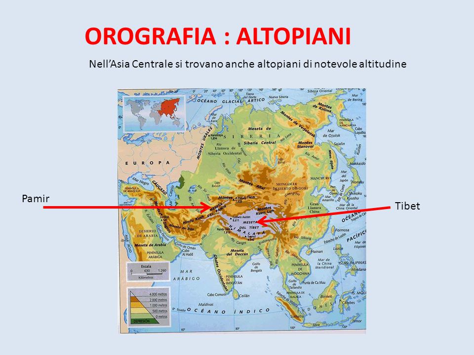 OROGRAFIA : ALTOPIANI Nell’Asia Centrale si trovano anche altopiani di notevole altitudine. Pamir.
