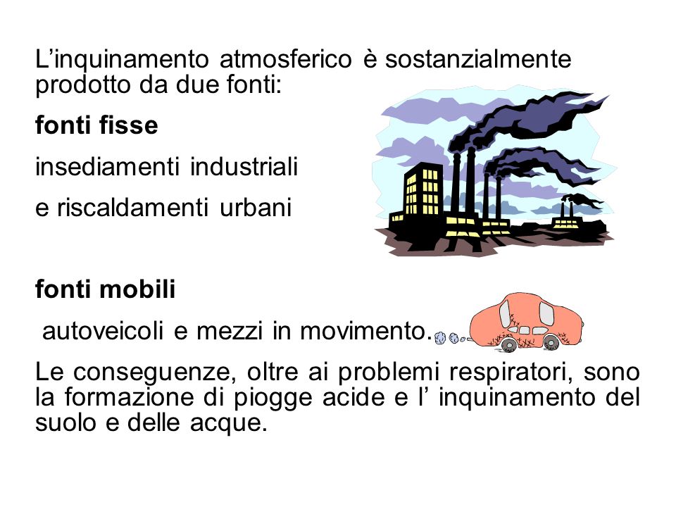 L’inquinamento atmosferico è sostanzialmente prodotto da due fonti: