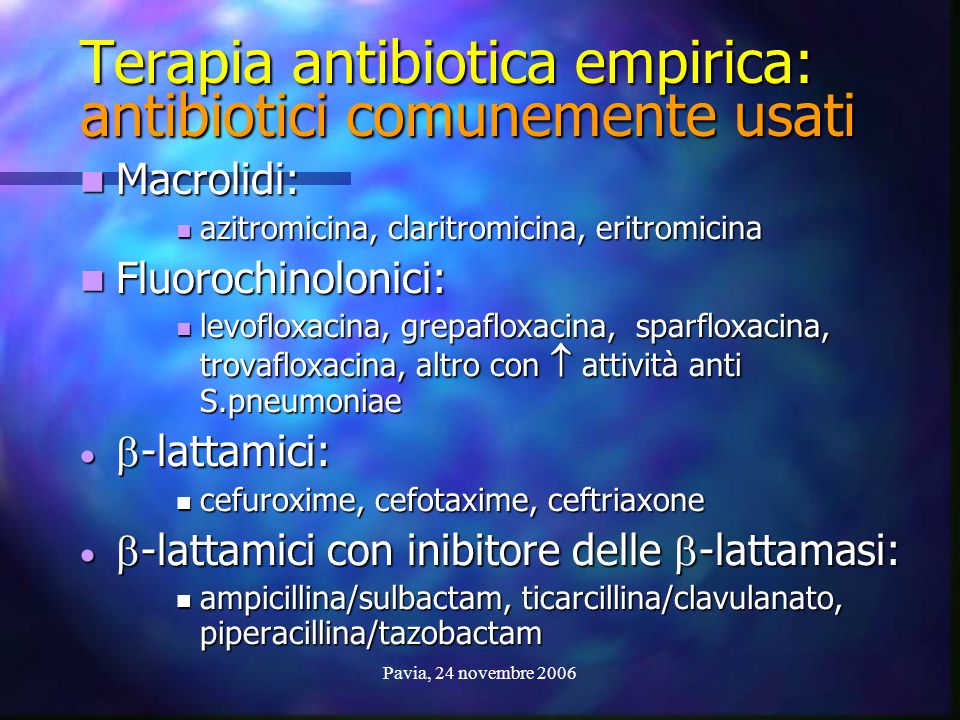 Terapia antibiotica empirica: antibiotici comunemente usati