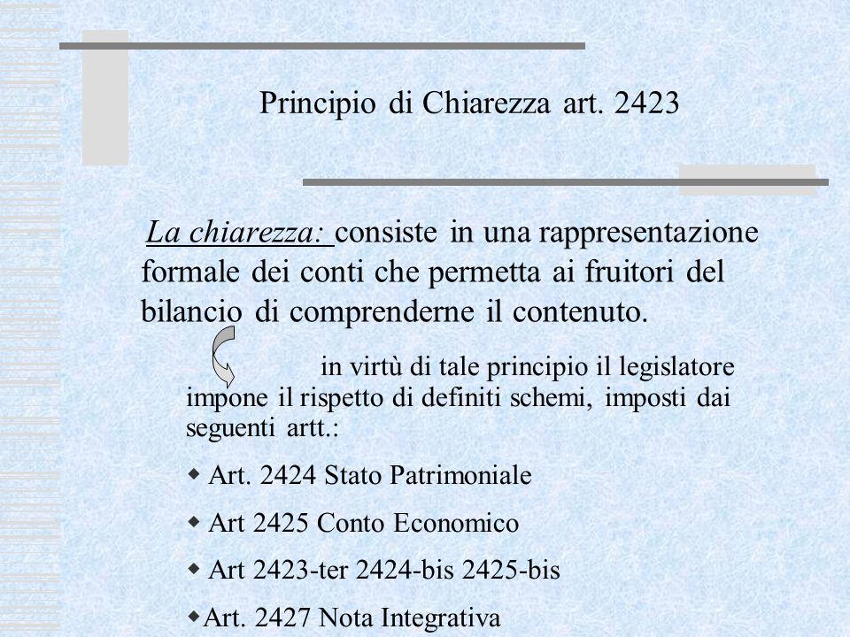 Principio di Chiarezza art. 2423