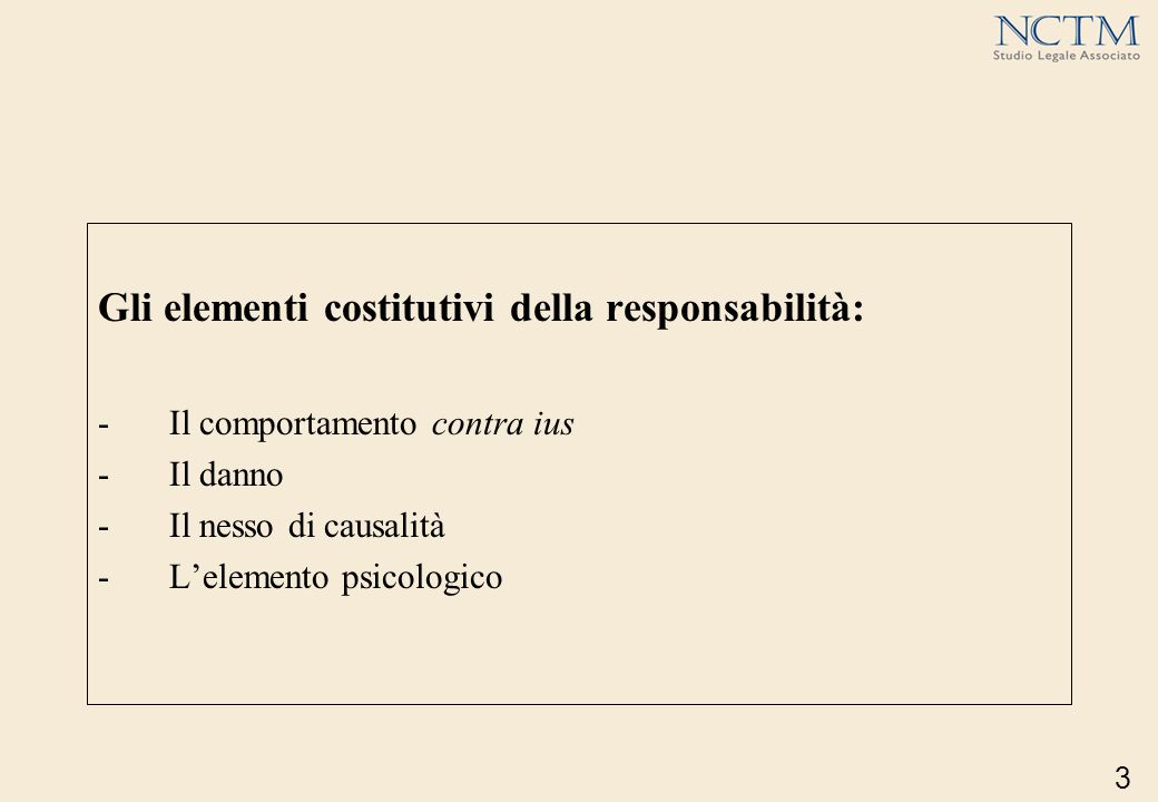 Gli elementi costitutivi della responsabilità: