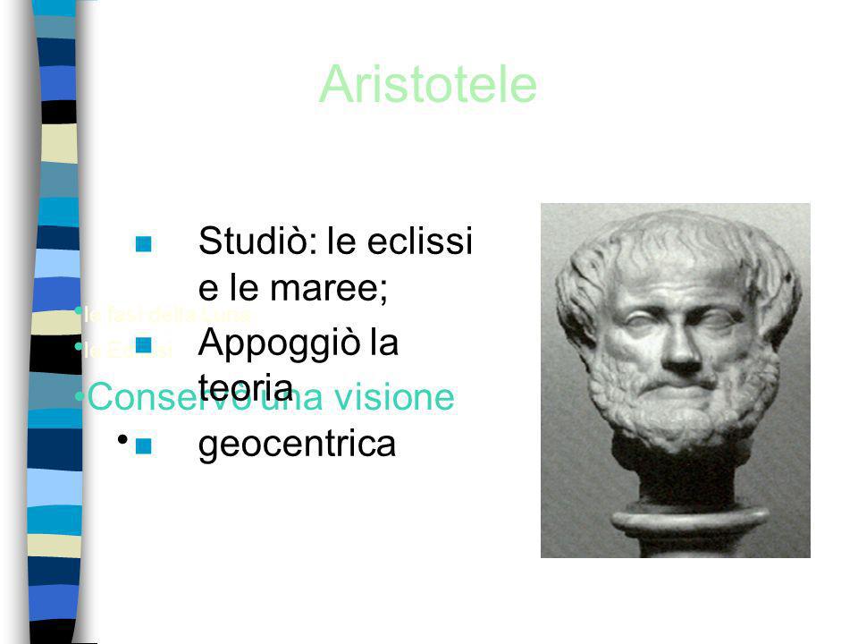 Aristotele Studiò: le eclissi e le maree; Appoggiò la teoria