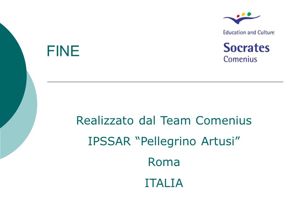 FINE Realizzato dal Team Comenius IPSSAR Pellegrino Artusi Roma
