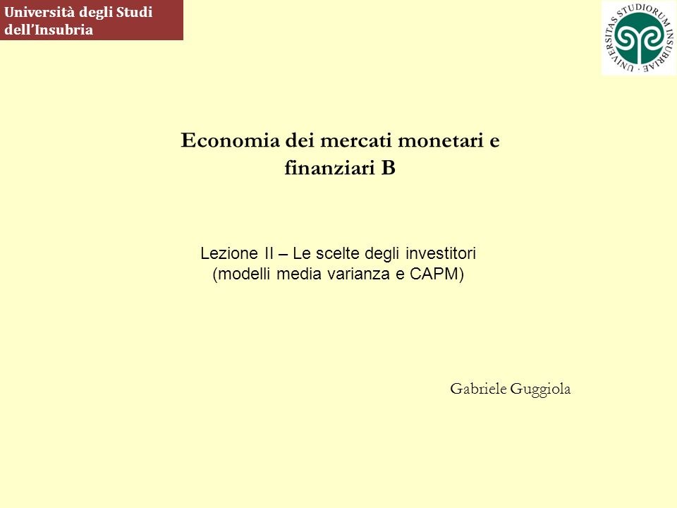 Economia dei mercati monetari e finanziari B