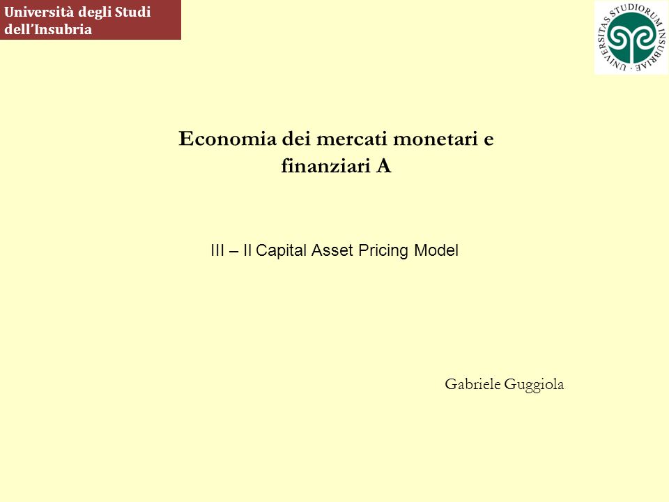 Economia dei mercati monetari e finanziari A