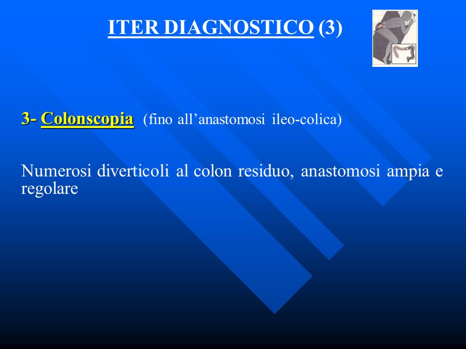 ITER DIAGNOSTICO (3) 3- Colonscopia (fino all’anastomosi ileo-colica)