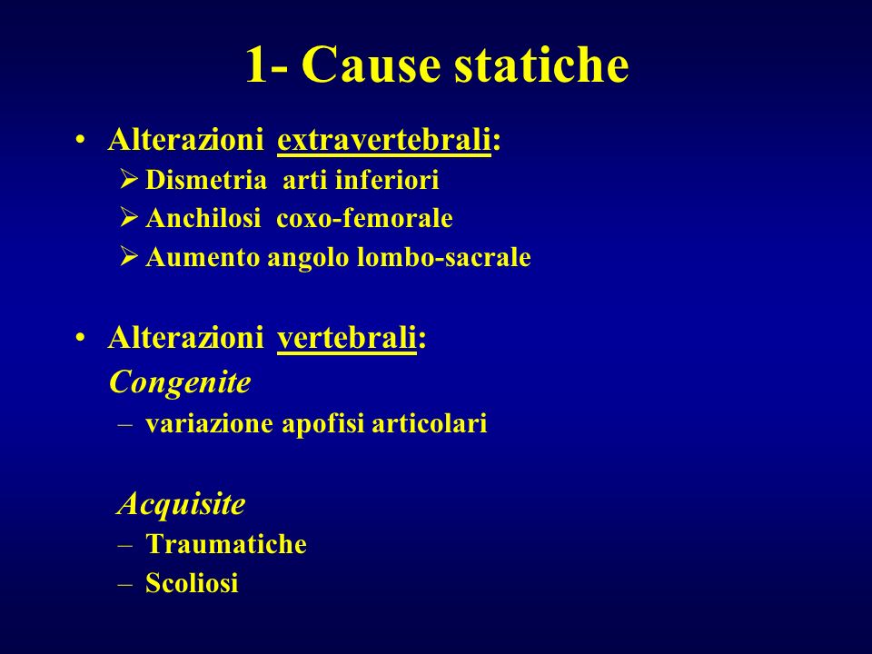 1- Cause statiche Alterazioni extravertebrali: Alterazioni vertebrali: