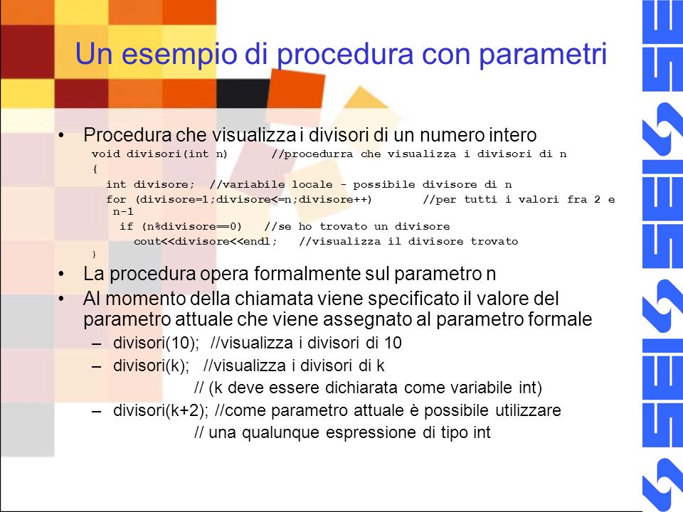 Un esempio di procedura con parametri