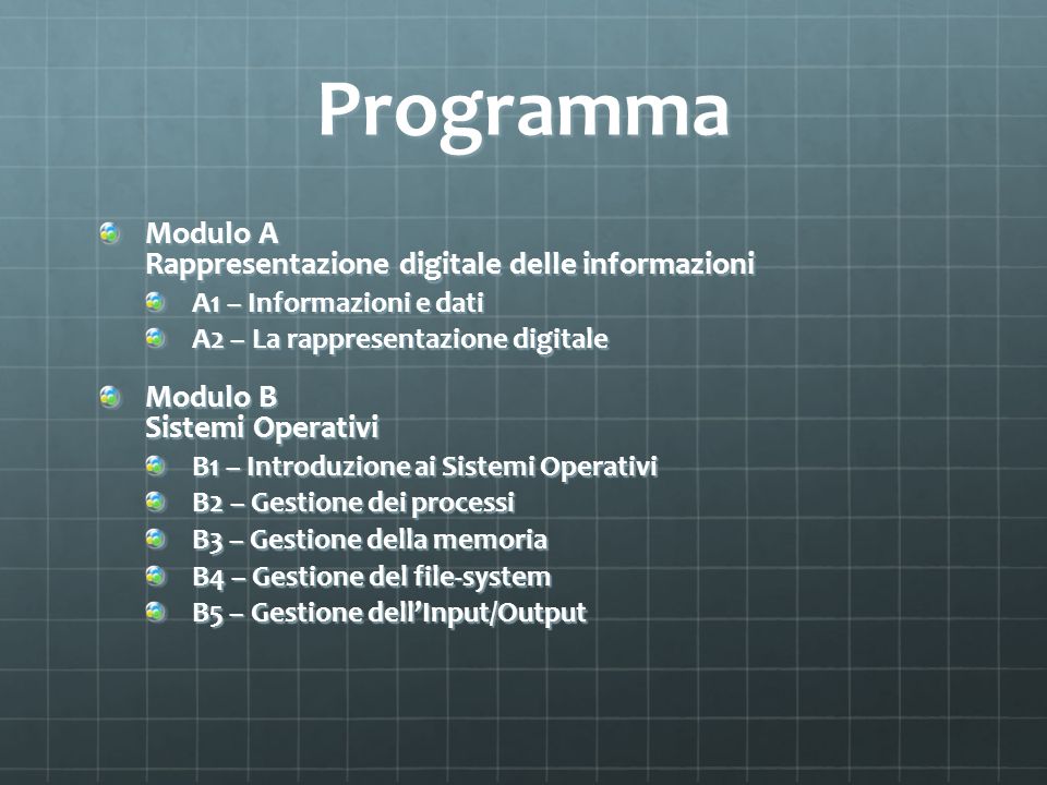 Programma Modulo A Rappresentazione digitale delle informazioni