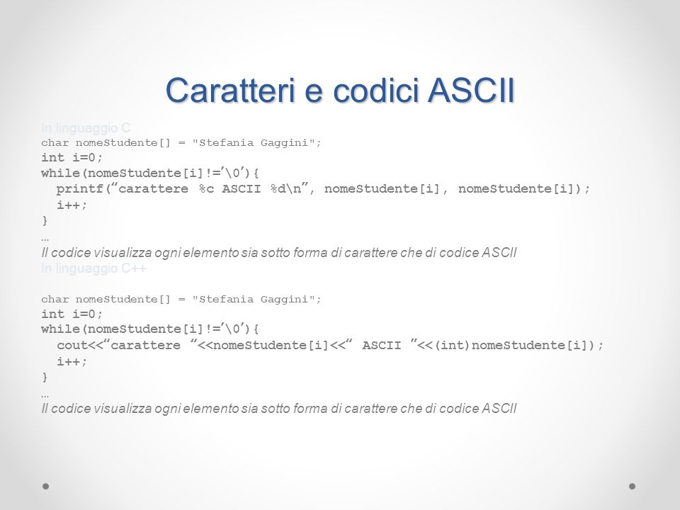 Caratteri e codici ASCII