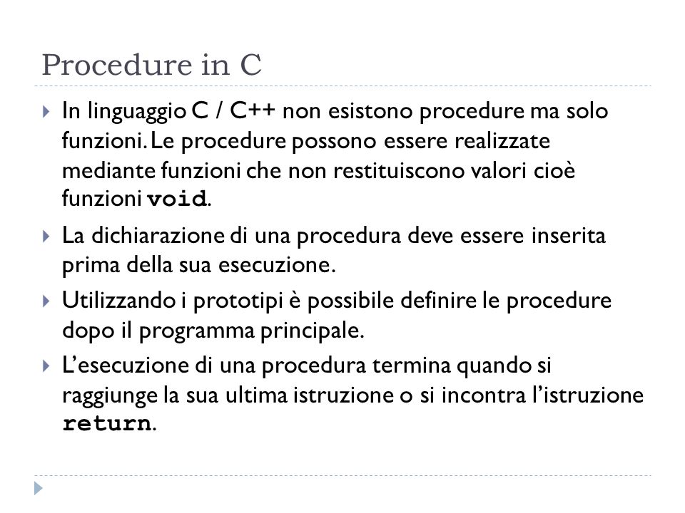 Procedure in C