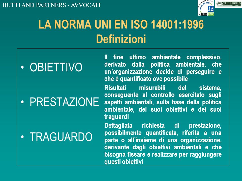 LA NORMA UNI EN ISO 14001:1996 Definizioni