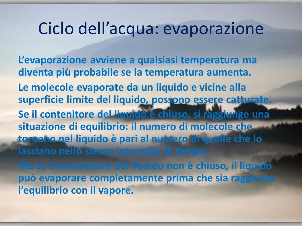 Ciclo dell’acqua: evaporazione