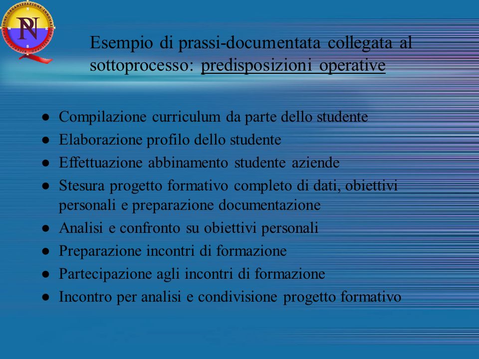 Esempio di prassi-documentata collegata al sottoprocesso: predisposizioni operative