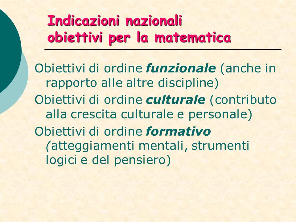 Indicazioni nazionali obiettivi per la matematica