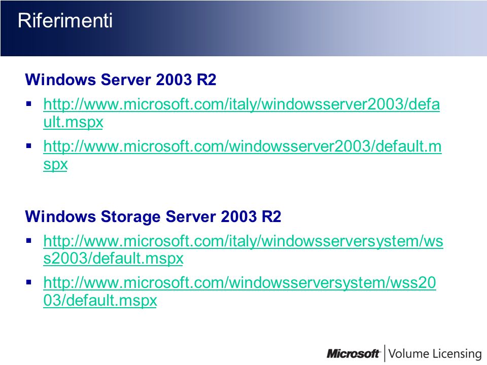 Riferimenti Windows Server 2003 R2