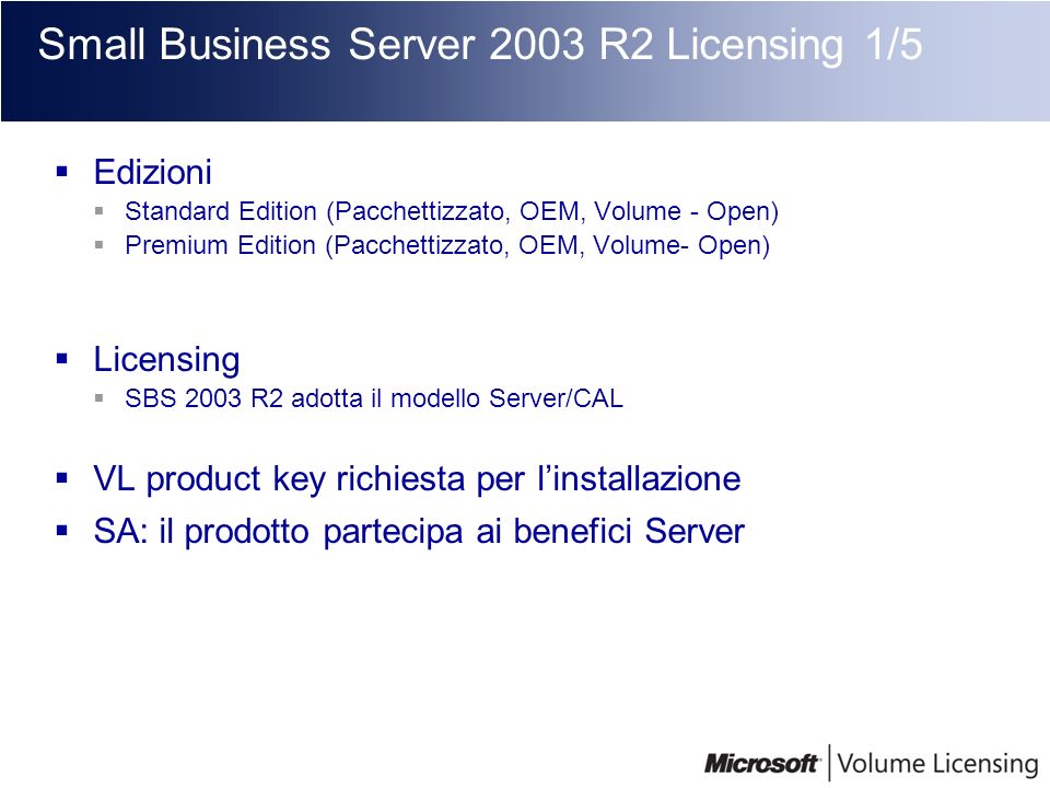 Small Business Server 2003 R2 Licensing 1/5