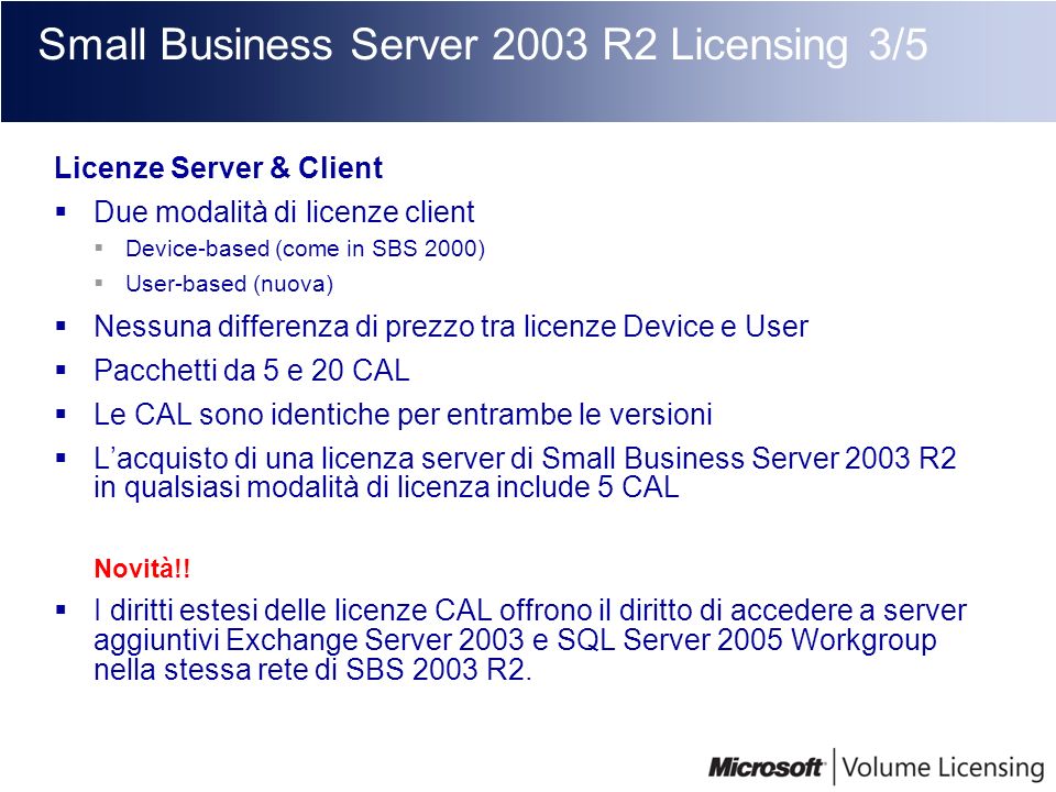 Small Business Server 2003 R2 Licensing 3/5