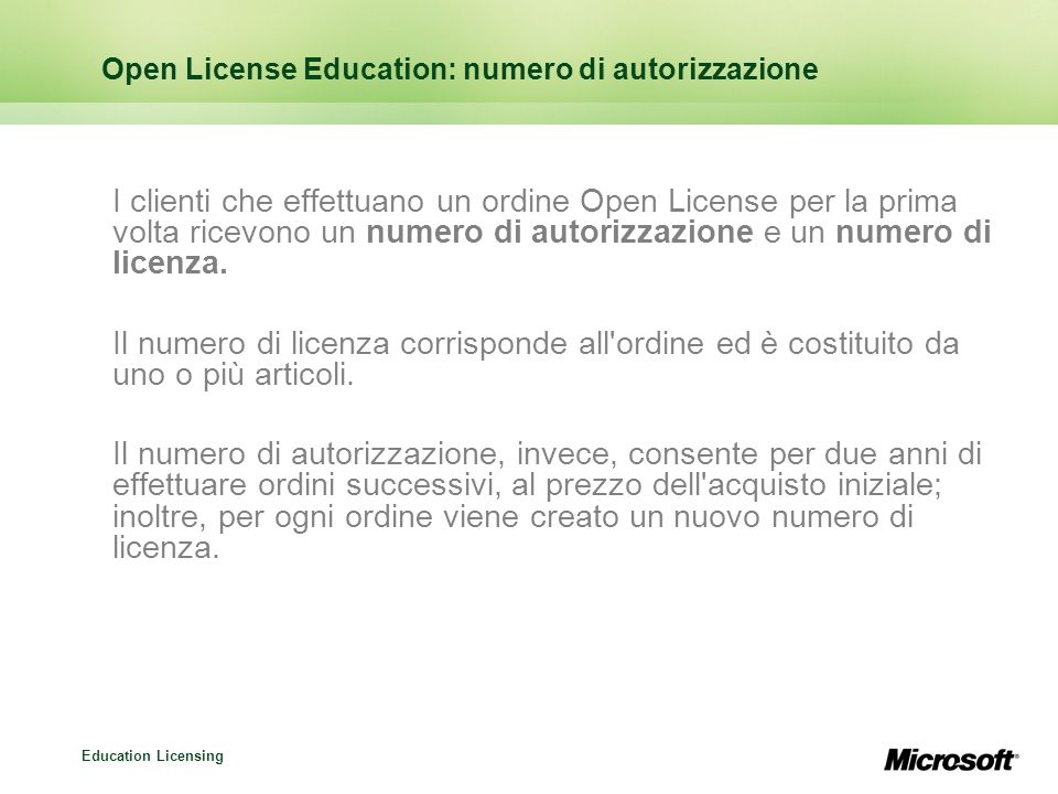 Open License Education: numero di autorizzazione