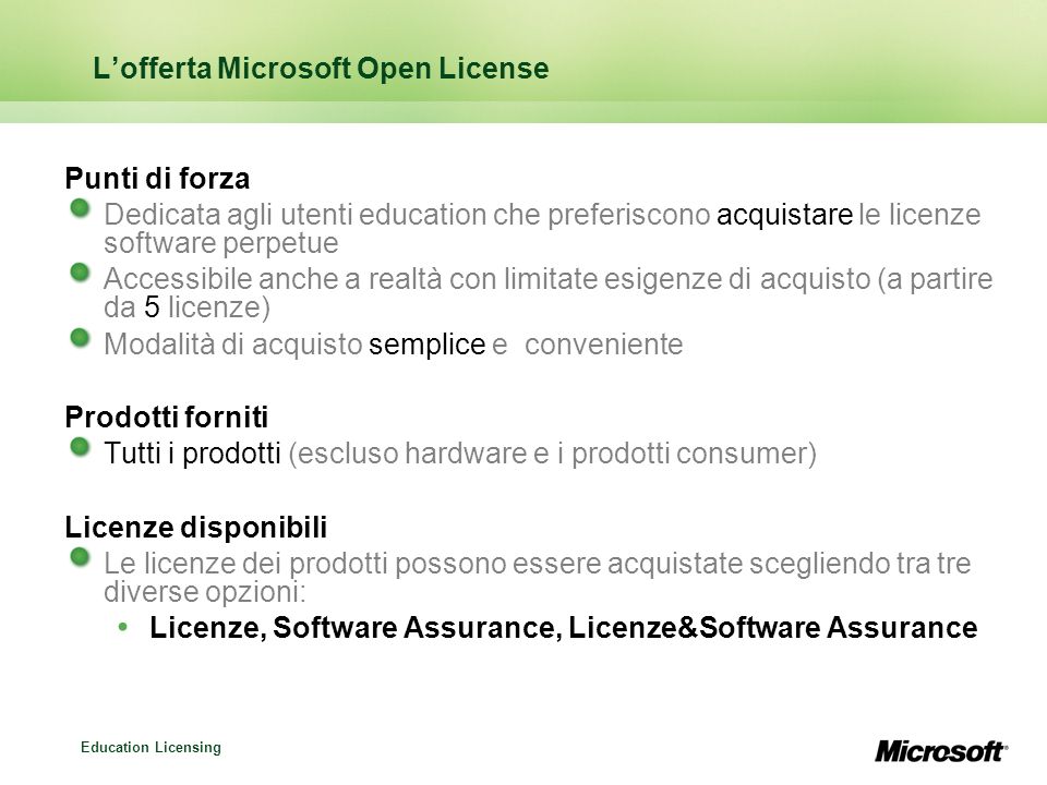 L’offerta Microsoft Open License