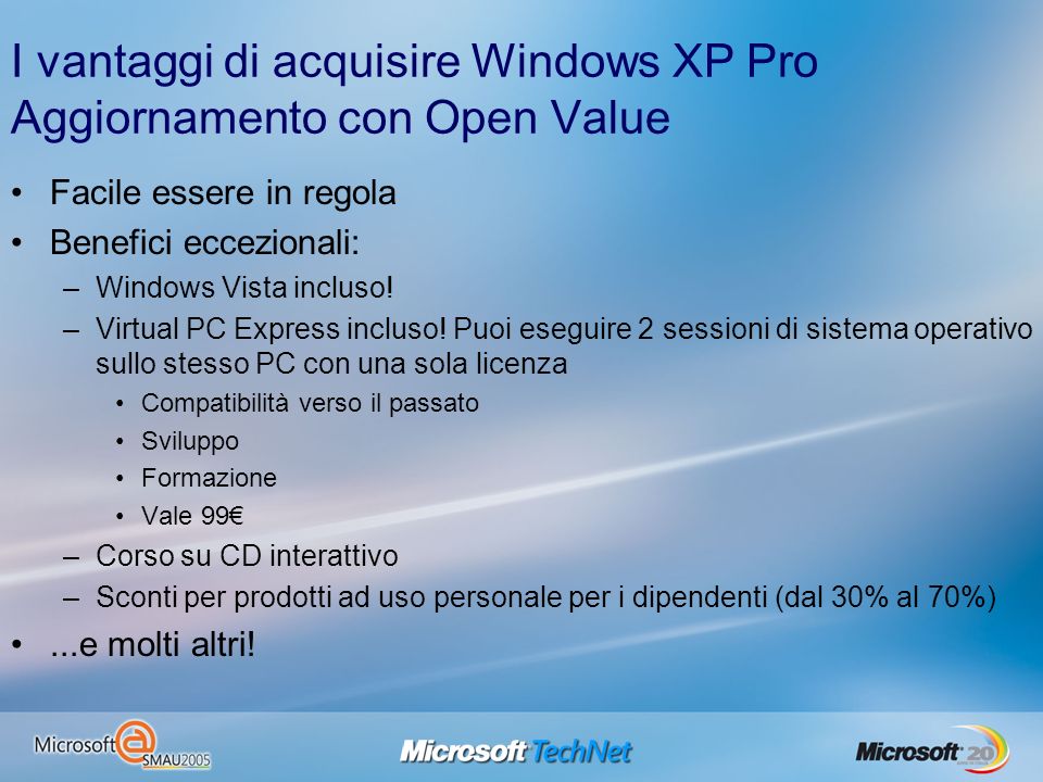 I vantaggi di acquisire Windows XP Pro Aggiornamento con Open Value