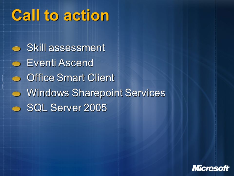 Call to action Skill assessment Eventi Ascend Office Smart Client