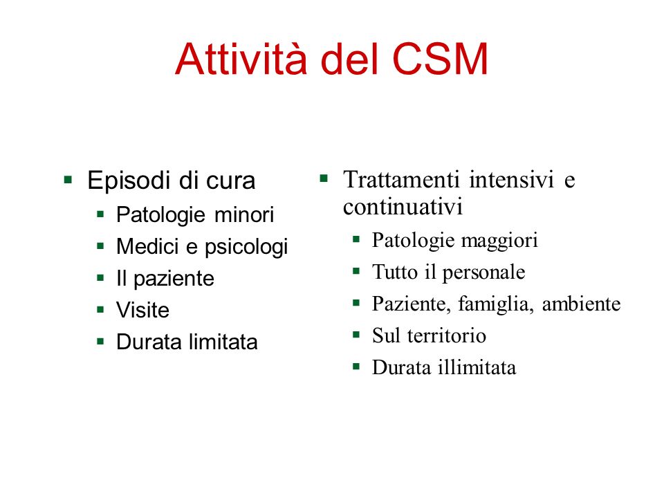 Attività del CSM Trattamenti intensivi e continuativi Episodi di cura