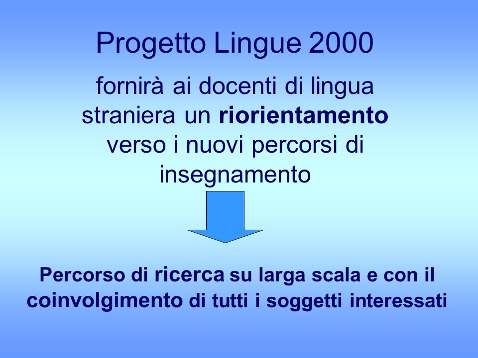 Progetto Lingue 2000 fornirà ai docenti di lingua straniera un riorientamento verso i nuovi percorsi di insegnamento.