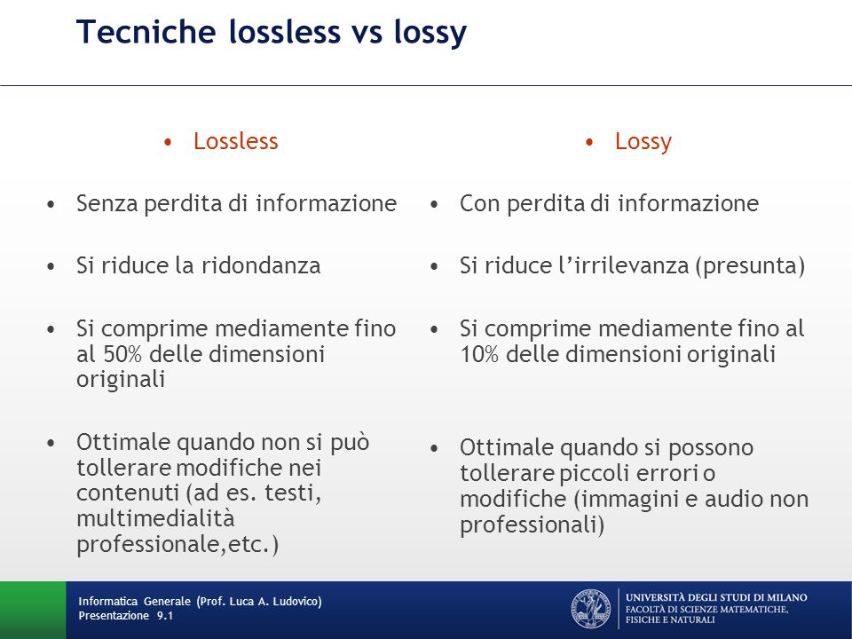 Tecniche lossless vs lossy
