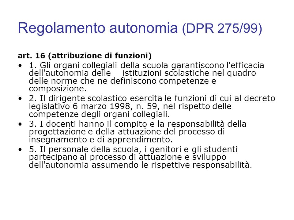 Regolamento autonomia (DPR 275/99)