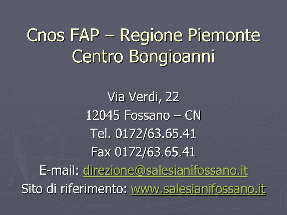 Cnos FAP – Regione Piemonte Centro Bongioanni