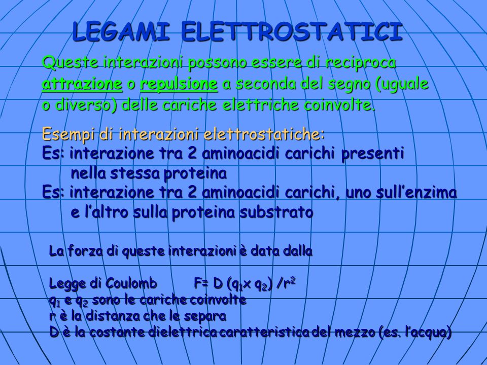 Esempi di interazioni elettrostatiche: