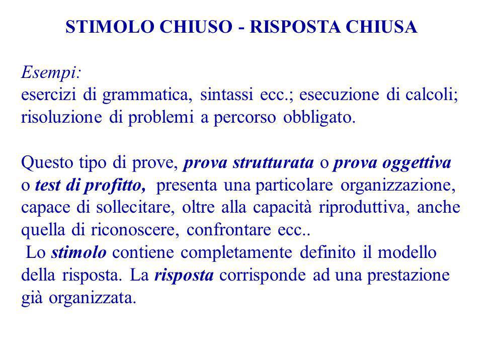 STIMOLO CHIUSO - RISPOSTA CHIUSA