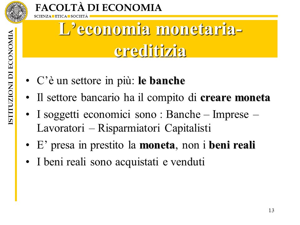 L’economia monetaria-creditizia