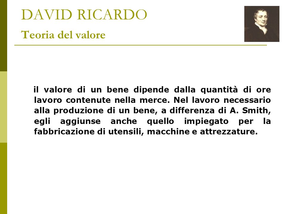DAVID RICARDO Teoria del valore
