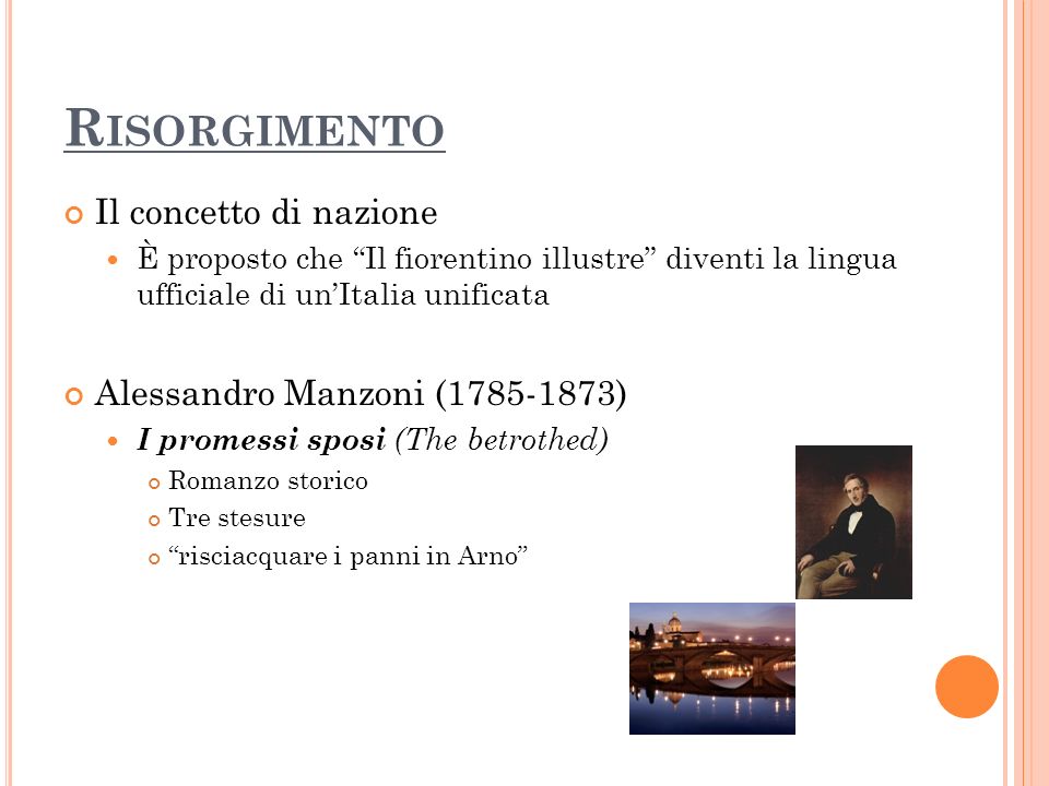 Risorgimento Il concetto di nazione Alessandro Manzoni ( )