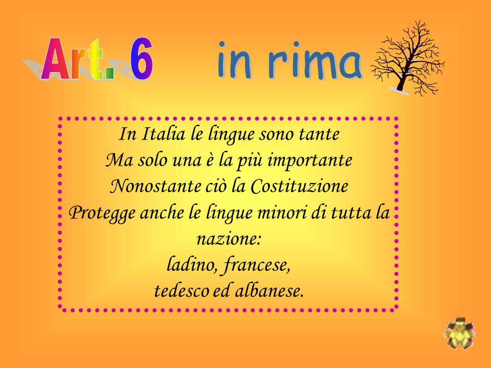 in rima Art. 6 In Italia le lingue sono tante