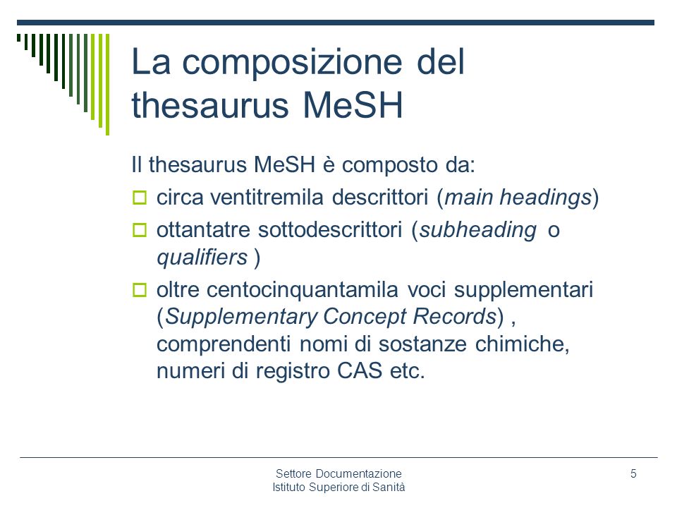 La composizione del thesaurus MeSH
