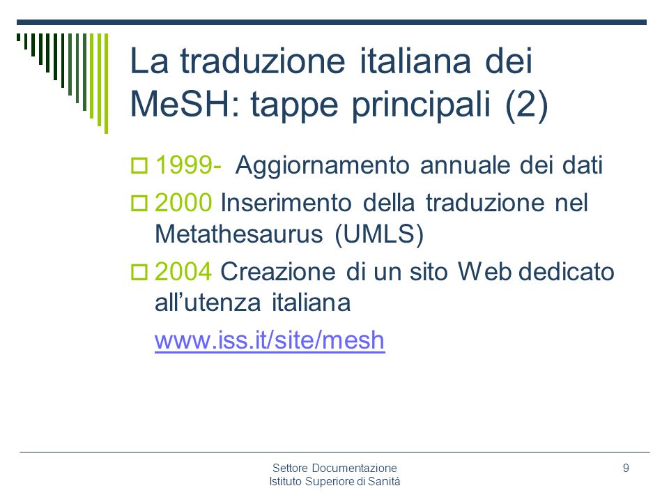 La traduzione italiana dei MeSH: tappe principali (2)